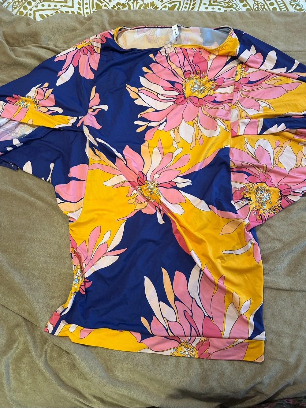 Trina Turk Yellow Navy Pink Floral Camisole & Swim Top Set